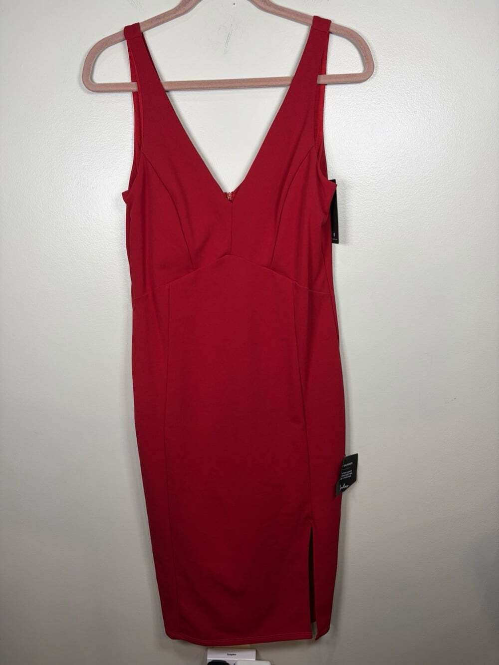 Lulus Red Solid V-Neck Sleeveless Sheath Dress Size XL Knee Length NWT